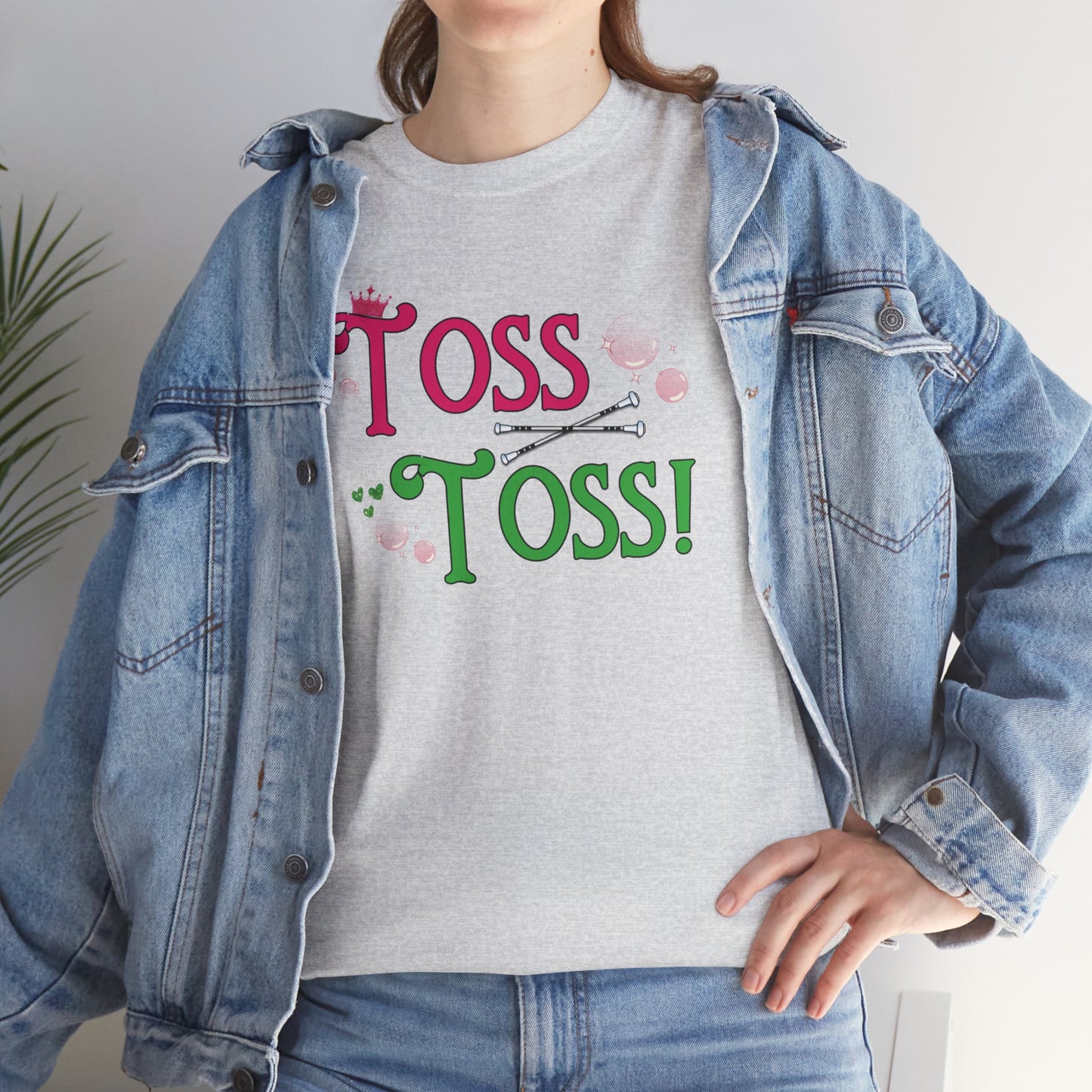 Toss Toss Pink and Green Baton Twirler Shirt - Unisex Heavy Cotton Tee, Baton Twirler Gift, Baton Twirling Shirt, Witch Movie Fan