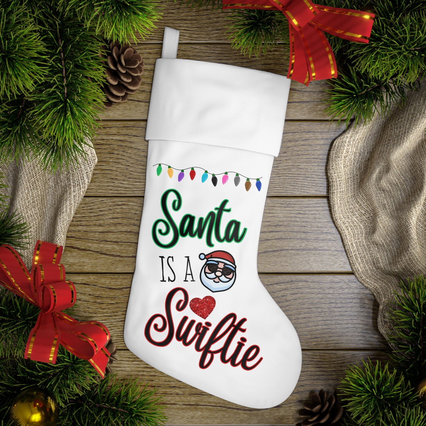 Santa is a Swiftie Holiday Stocking, Taylor Swift Fan Christmas Stocking, Swiftie Christmas Gift