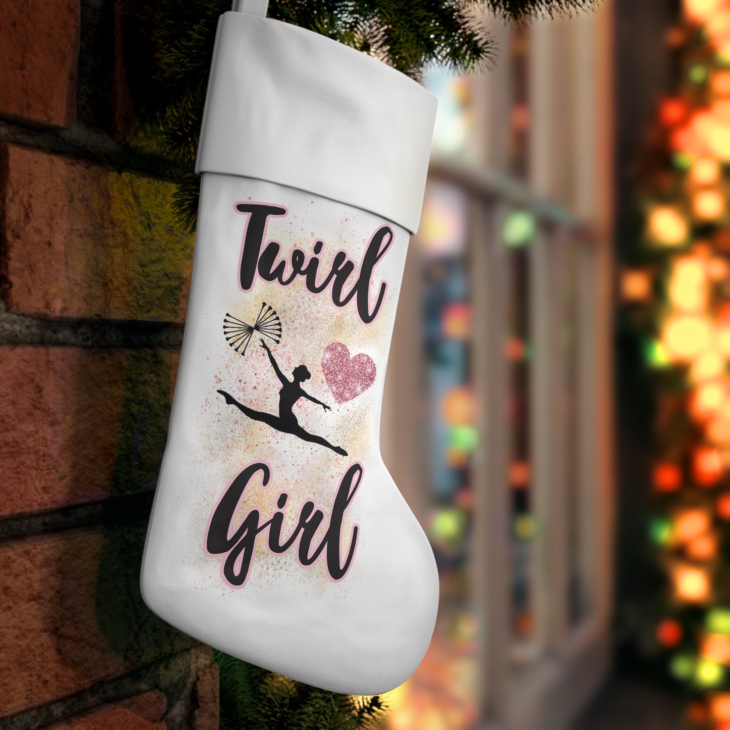 Twirl Girl Holiday Stocking, Baton Twirler, Majorette Christmas Stocking, Twirler Christmas Gift