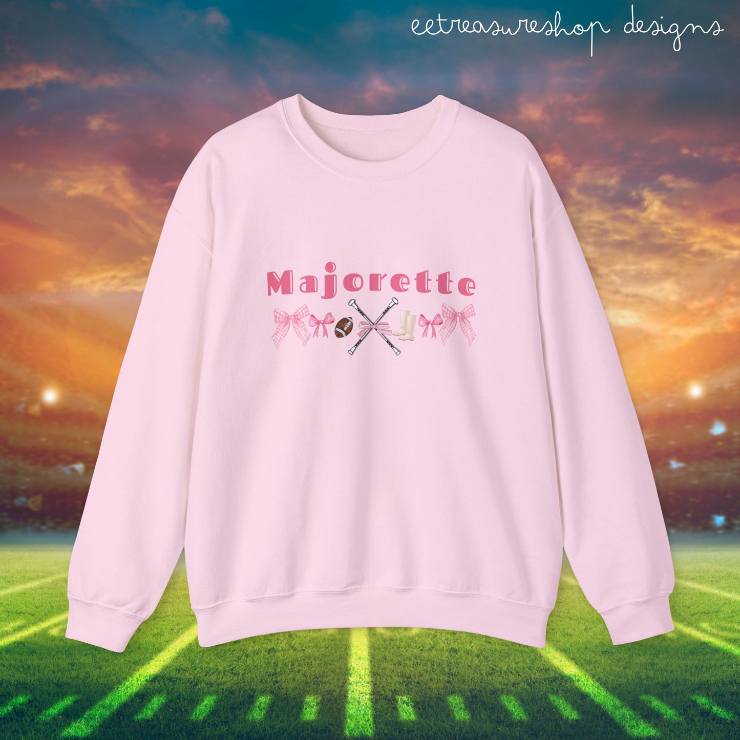 Majorette Pink Bows Unisex Heavy Blend Crewneck Sweatshirt, Birthday Gift for Baton Twirler Friend