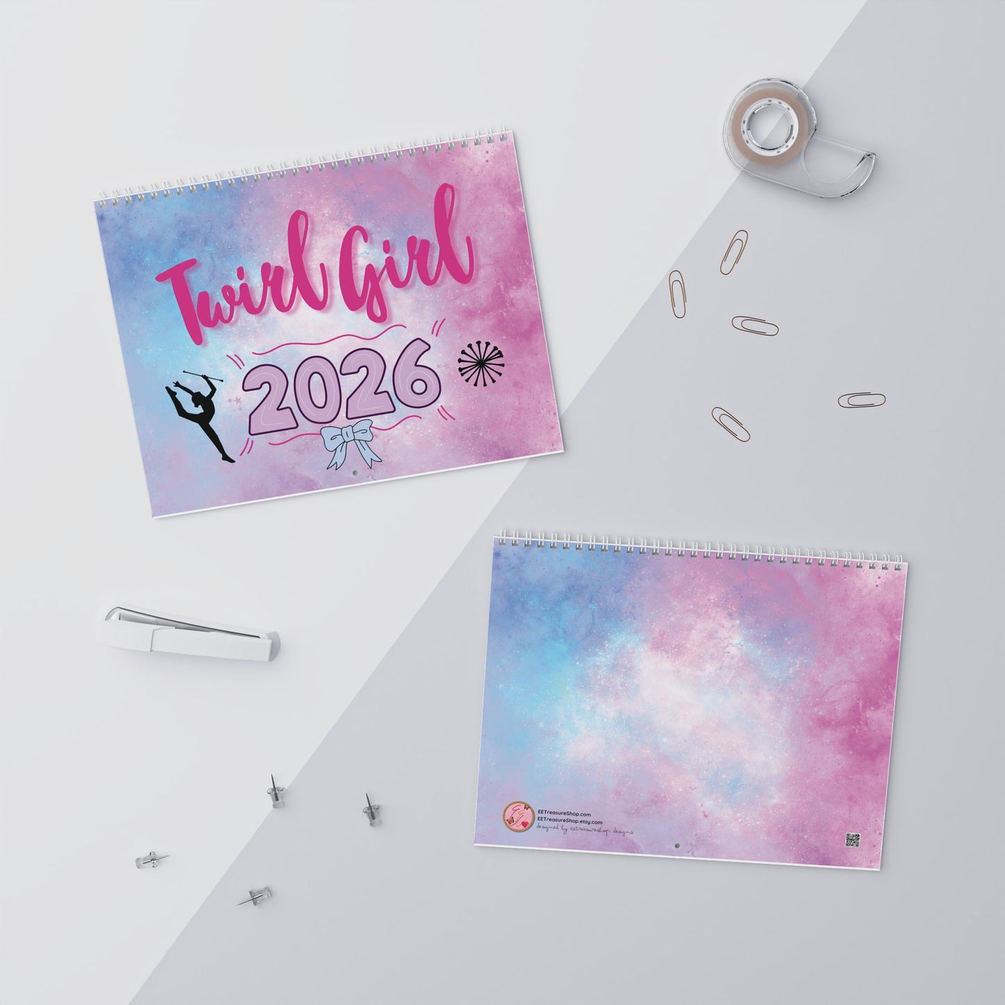 Twirl Girl 2026 Wall Calendar, Christmas Gift for Baton Twirler, Holiday Gift for Majorette, Baton Twirler Calendar, Twirl Coach Gift