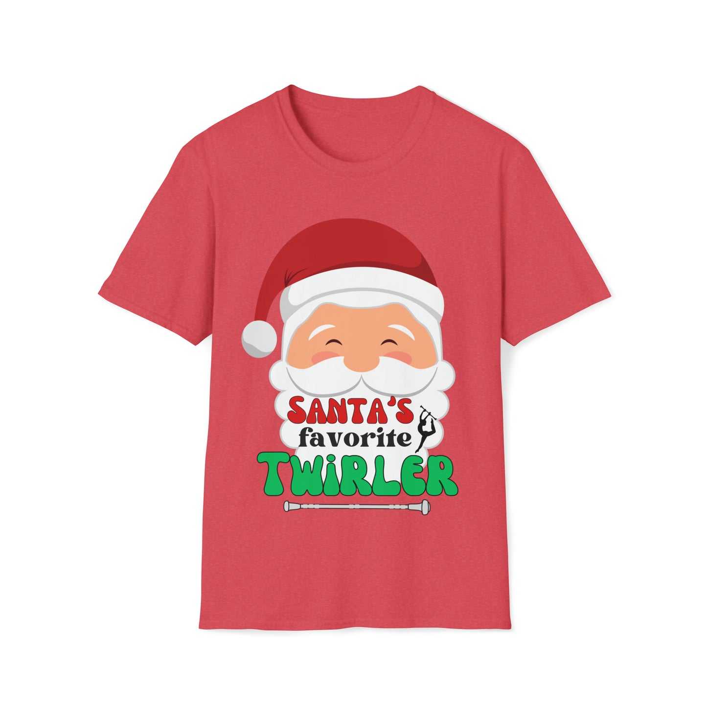 Santa's Favorite Twirler Unisex Softstyle Gildan T-Shirt, Baton Twirler Gift, Twirl Christmas T-Shirt, Majorette Gift
