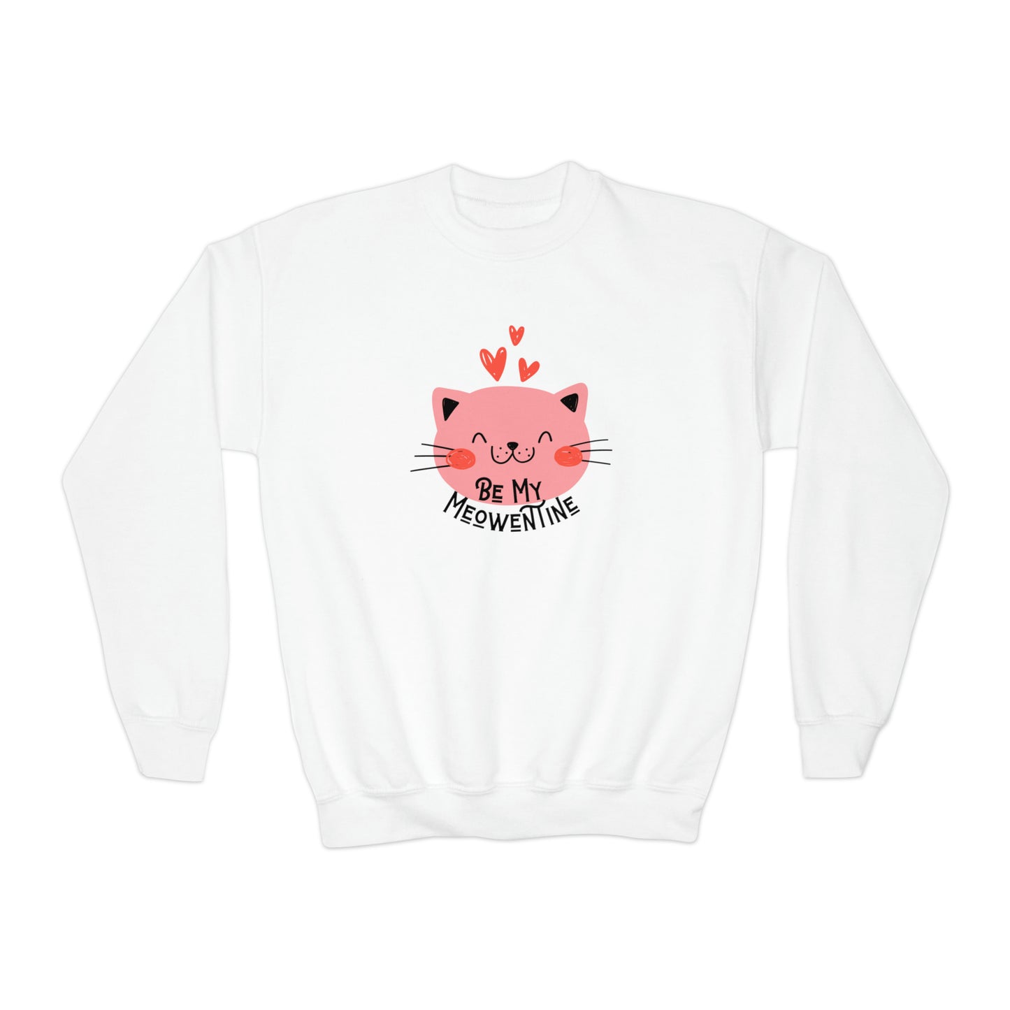 Be My Meowentine Youth Crewneck Sweatshirt, Children's Valentines Sweatshirt, Cat Valentine Sweatshirt