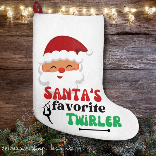 Twirler Christmas Stocking, Majorette Gift, Twirler Stocking, Santas Favorite Baton Twirler Holiday Stocking