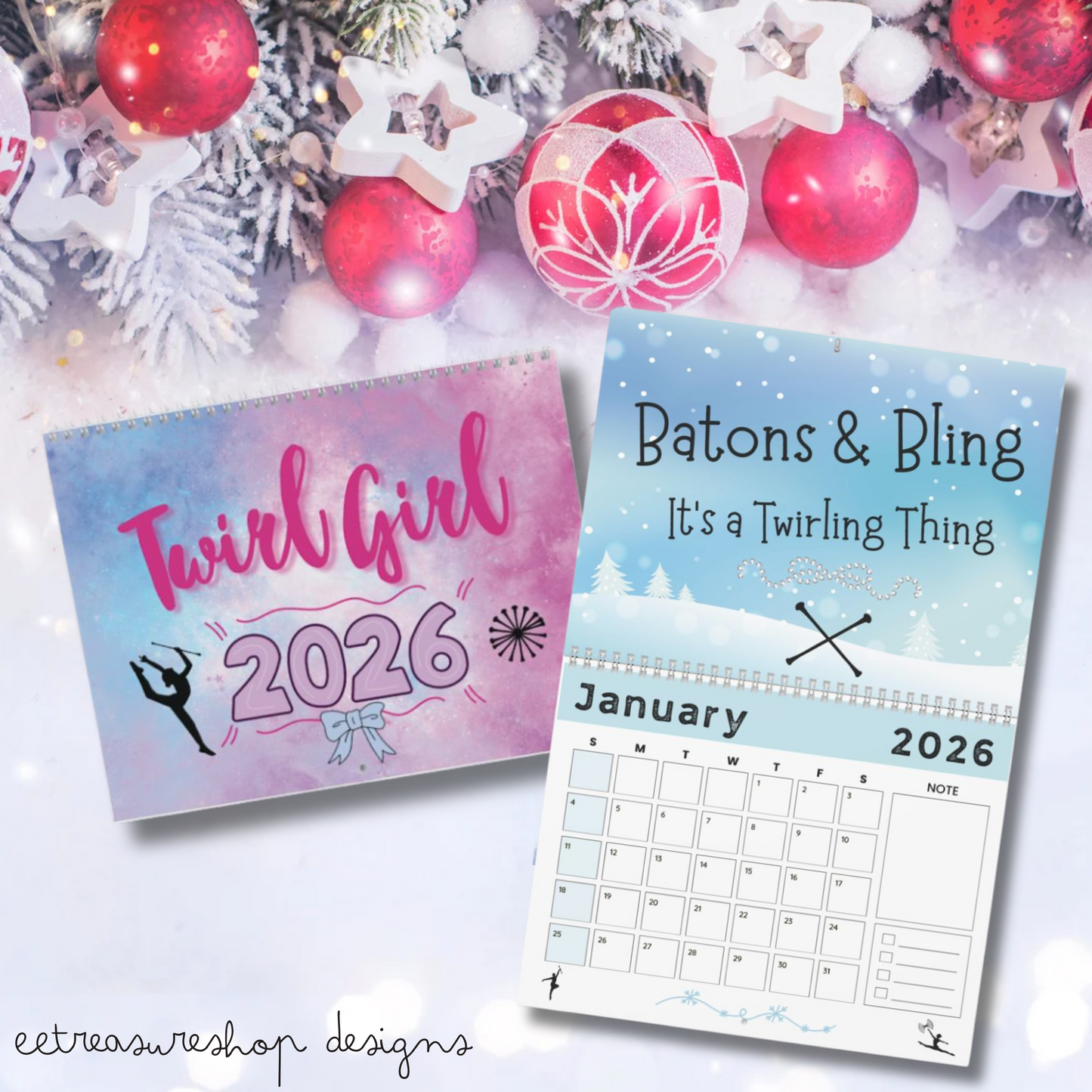 Twirl Girl 2026 Wall Calendar, Christmas Gift for Baton Twirler, Holiday Gift for Majorette, Baton Twirler Calendar, Twirl Coach Gift