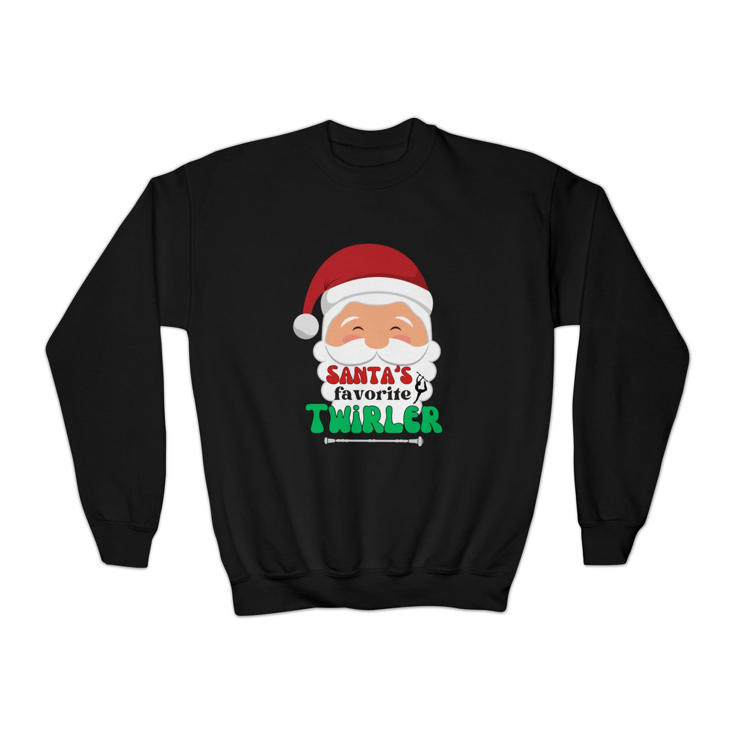 Santa's Favorite Twirler Youth Crewneck Sweatshirt, Children's Baton Twirler Sweatshirt, Twirler Christmas Sweatshirt, Baton Twirler Gift