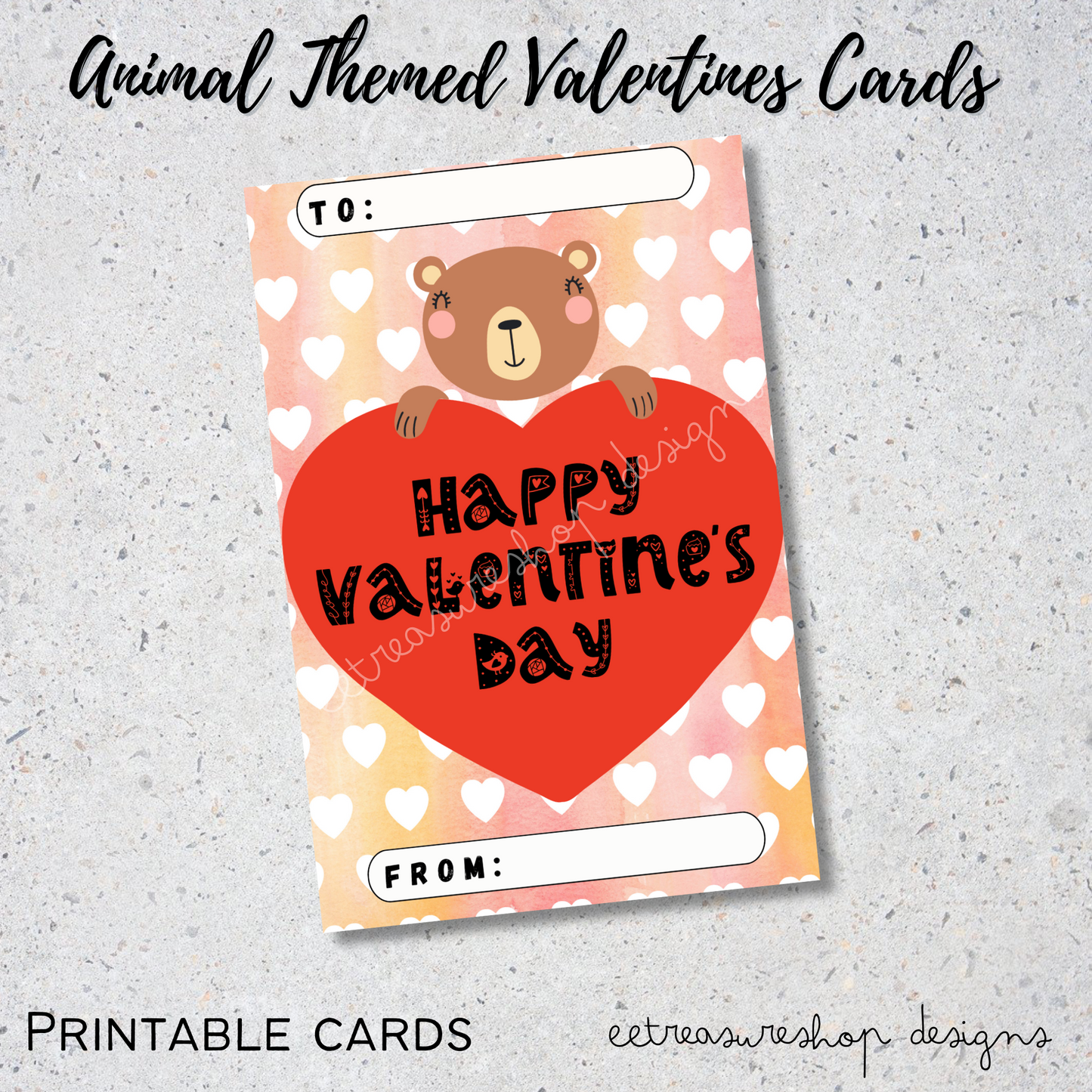 Valentines Day Printable, Animal Themed Valentine Kids Cards, PDF Digital Download, Printable Valentine for Kids
