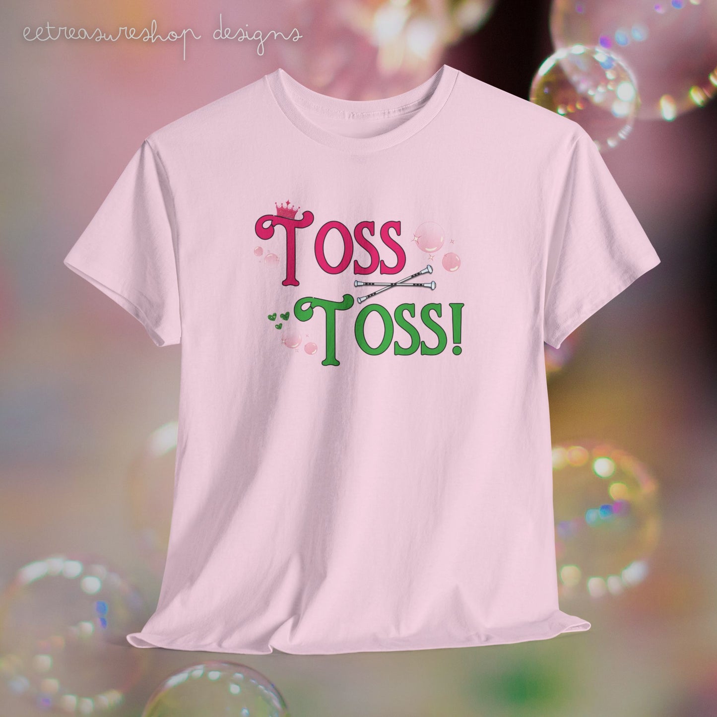 Toss Toss Pink and Green Baton Twirler Shirt - Unisex Heavy Cotton Tee, Baton Twirler Gift, Baton Twirling Shirt, Witch Movie Fan
