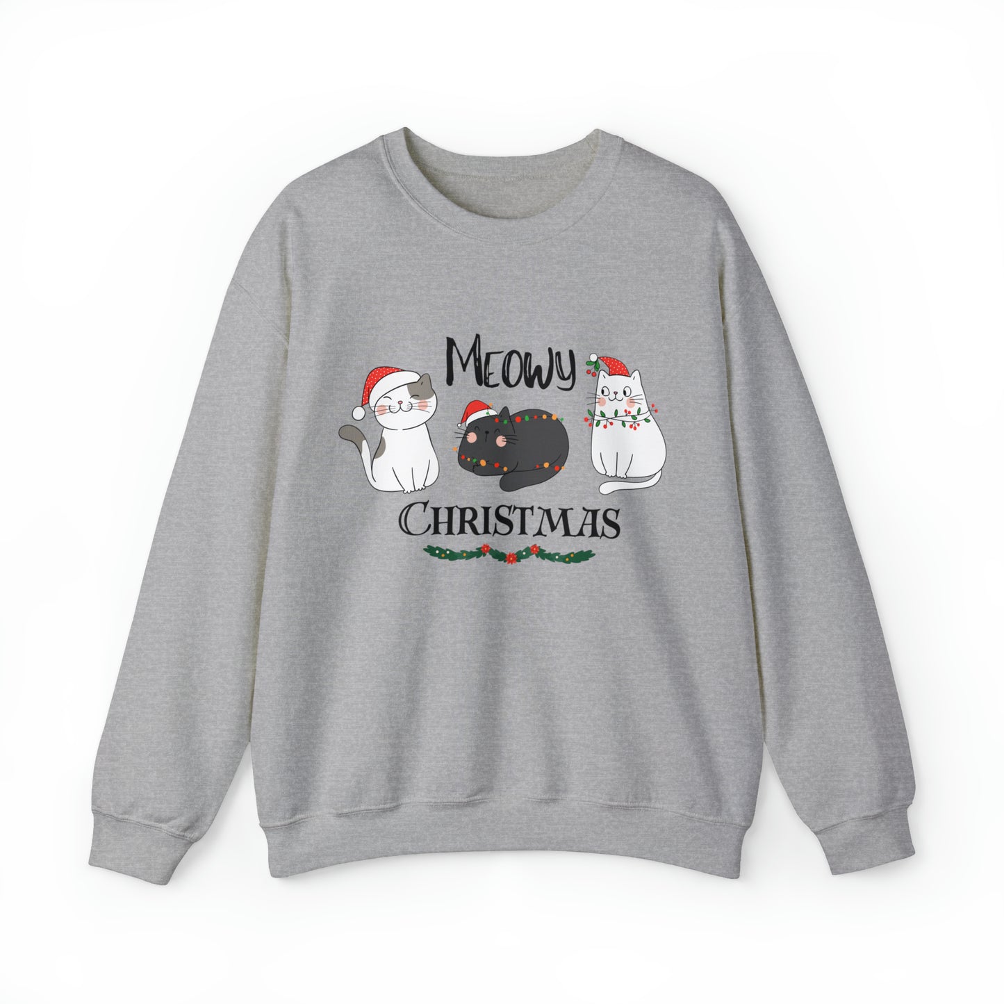Meowy Christmas Unisex Crewneck Sweatshirt, Cat Lover Shirt, Cat Mom Christmas Gift