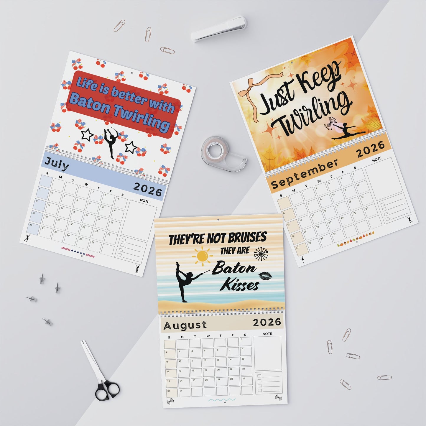 Twirl Girl 2026 Wall Calendar, Christmas Gift for Baton Twirler, Holiday Gift for Majorette, Baton Twirler Calendar, Twirl Coach Gift