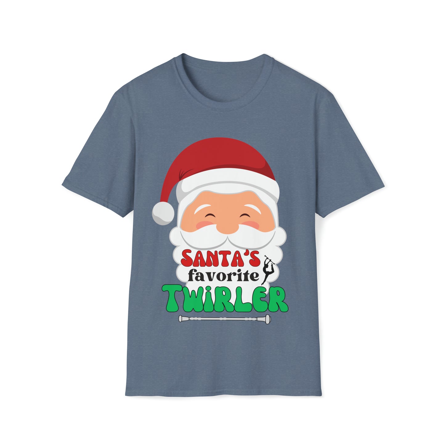 Santa's Favorite Twirler Unisex Softstyle Gildan T-Shirt, Baton Twirler Gift, Twirl Christmas T-Shirt, Majorette Gift