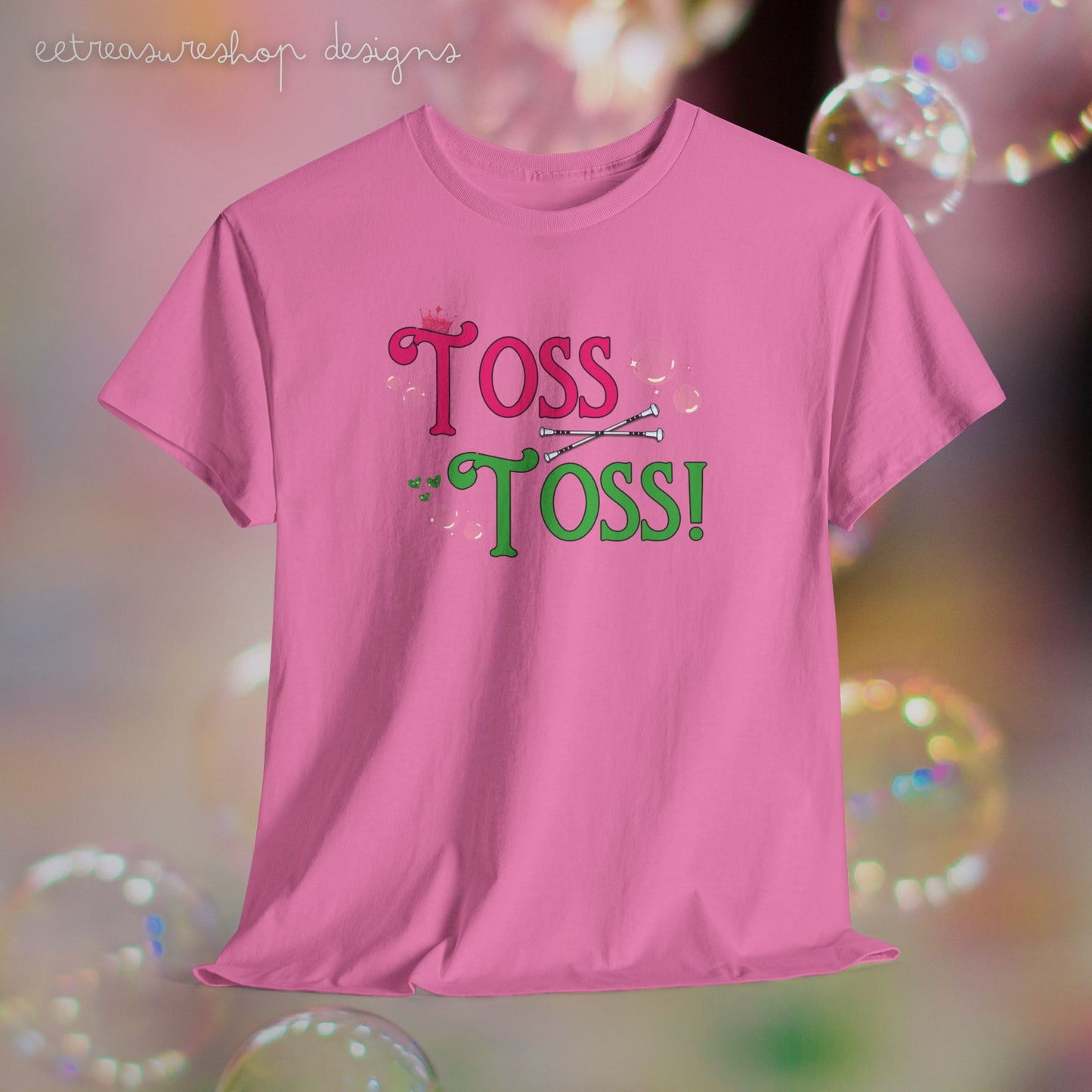 Toss Toss Pink and Green Baton Twirler Shirt - Unisex Heavy Cotton Tee, Baton Twirler Gift, Baton Twirling Shirt, Witch Movie Fan