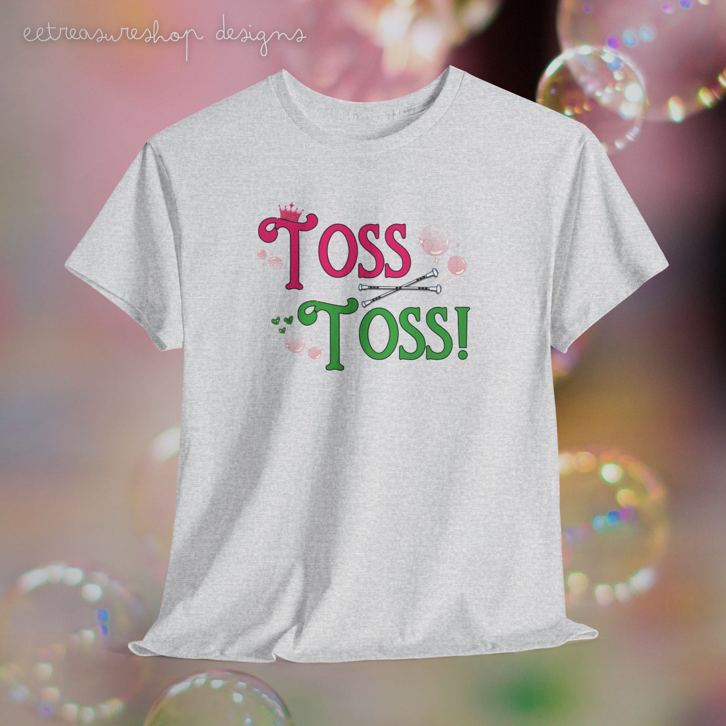 Toss Toss Pink and Green Baton Twirler Shirt - Unisex Heavy Cotton Tee, Baton Twirler Gift, Baton Twirling Shirt, Witch Movie Fan