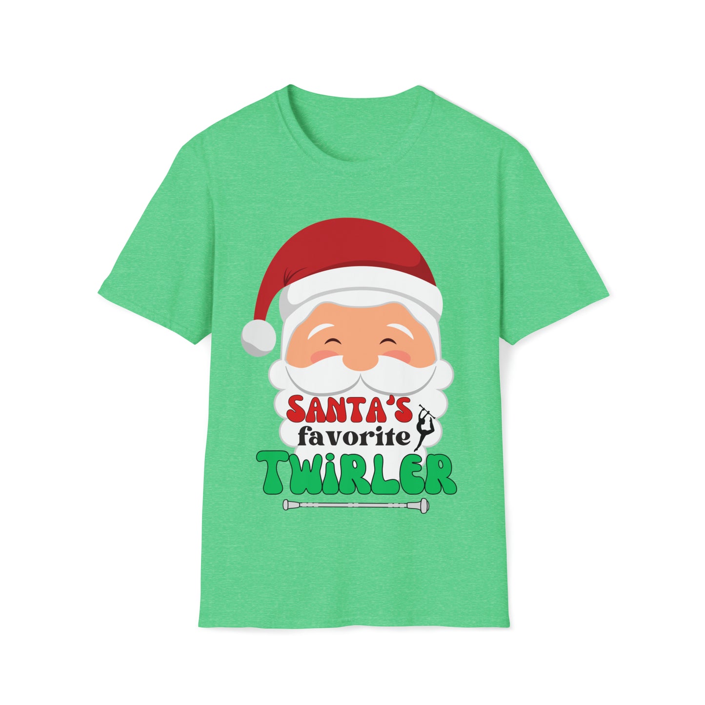 Santa's Favorite Twirler Unisex Softstyle Gildan T-Shirt, Baton Twirler Gift, Twirl Christmas T-Shirt, Majorette Gift