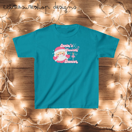 Christmas Ballet Dancer Kids Tee, Santas Favorite Dancer Shirt, Holiday Gift for Children, Dance Lover Present, Festive Child Apparel