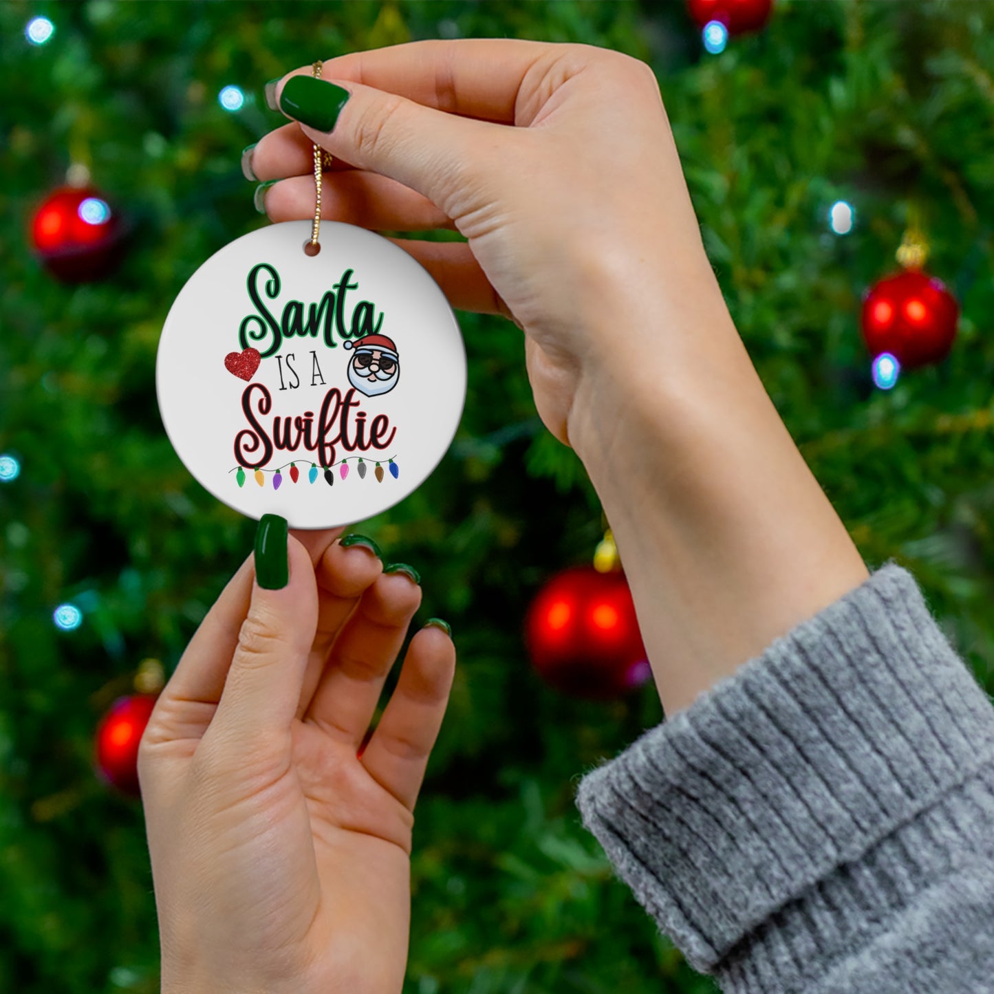 Santa is a Swiftie Ceramic Christmas Ornament, Circle, Heart, Star, Snowflake Swiftie Taylor Swift Ornament, Swiftie Christmas Gift