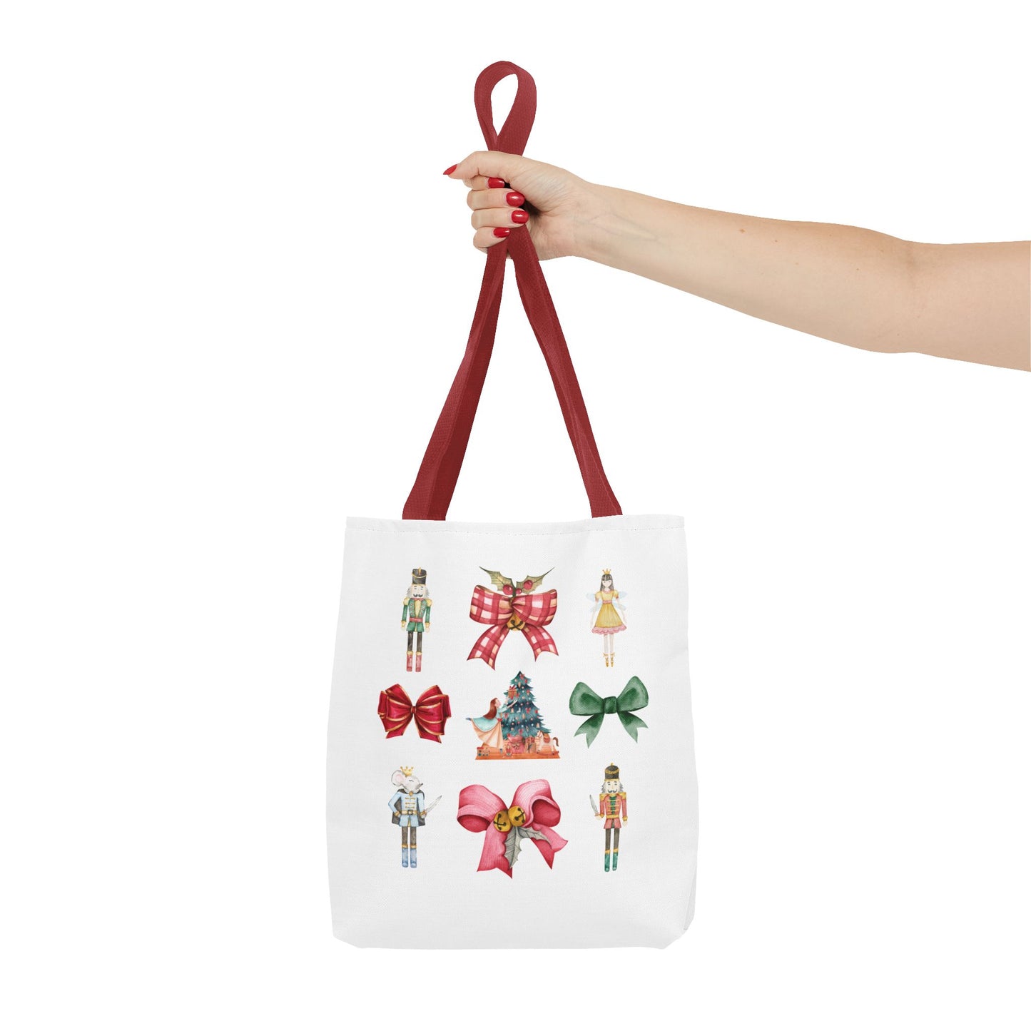 Nutcracker Christmas Bows Tote Bag, Holiday Shopping Bag, Festive Carryall, Xmas Gift Tote, Ballet Lover Gift, Festive Tote Bag