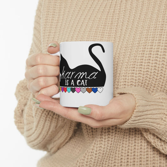 Karma is a Cat Swiftie Ceramic Mug 11oz, Swiftie Coffee Cup, Swiftie Gift, Taylor Swift Fan Mug