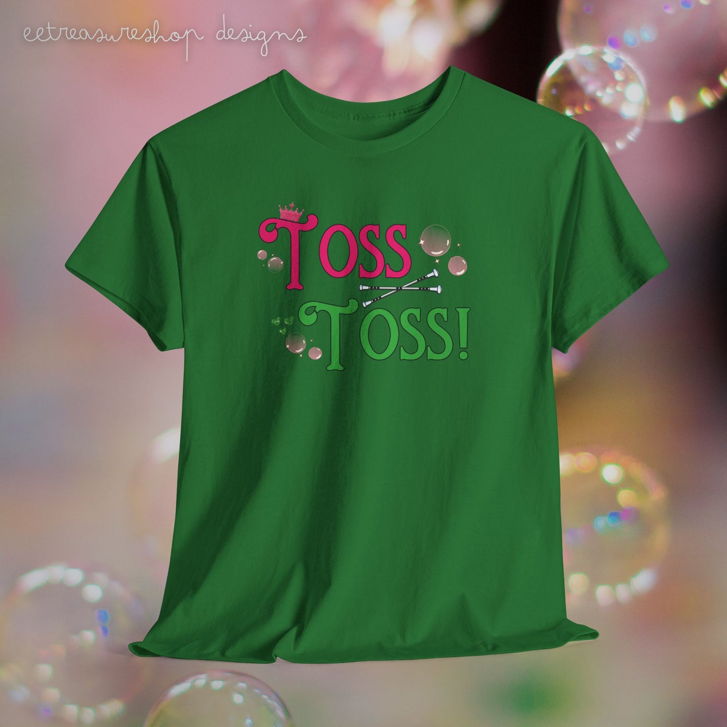 Toss Toss Pink and Green Baton Twirler Shirt - Unisex Heavy Cotton Tee, Baton Twirler Gift, Baton Twirling Shirt, Witch Movie Fan