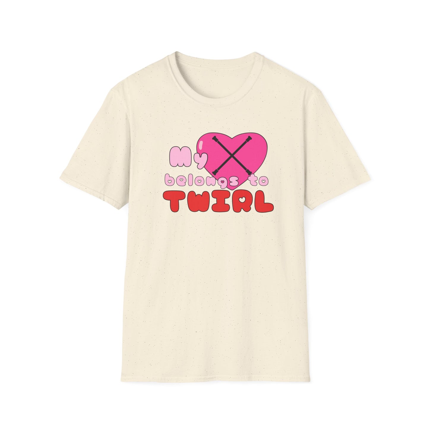 My Heart Belongs to Twirl Unisex Softstyle T-Shirt, Baton Twirler Valentines Day T-Shirt, Gift for Her for Valentines Day