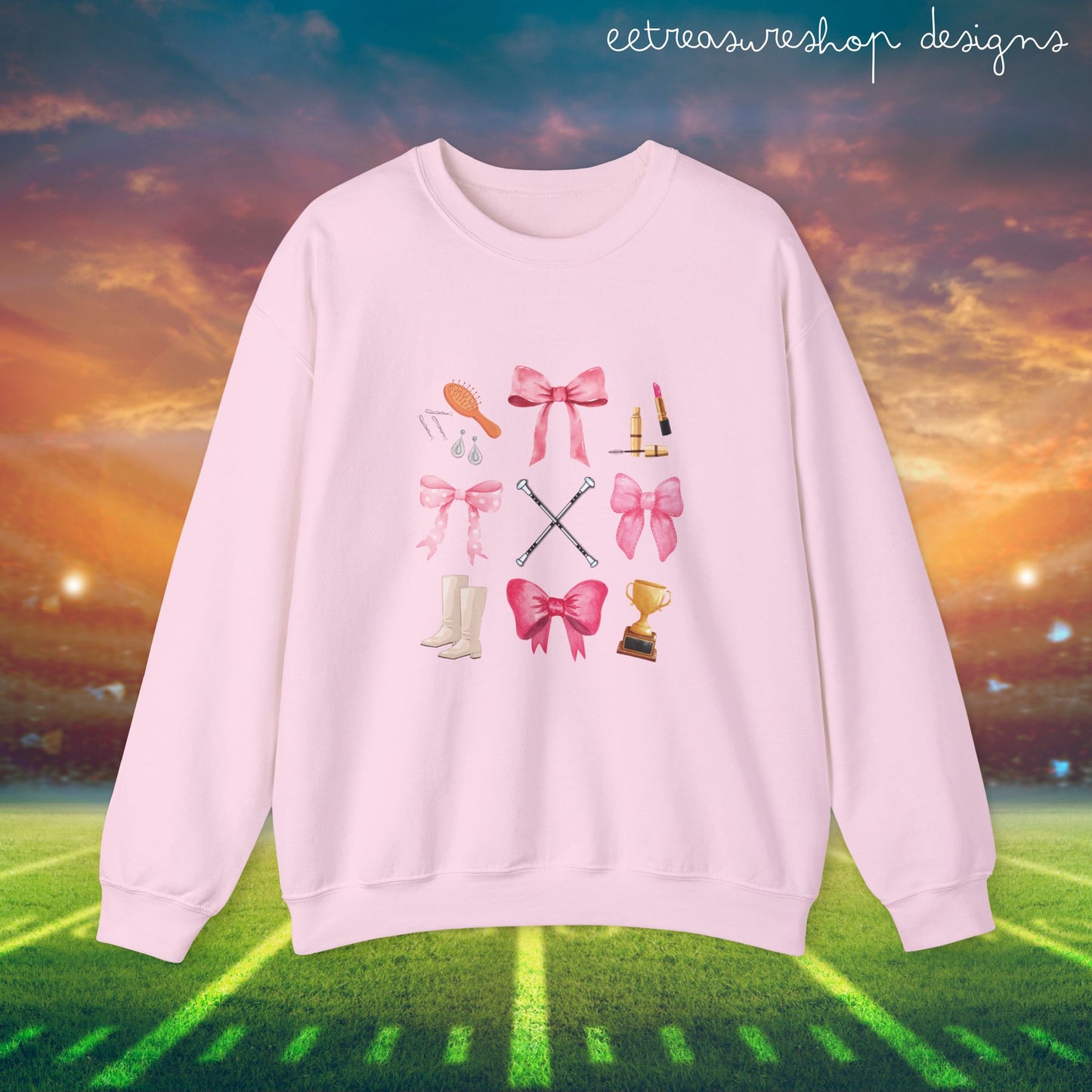 Majorette or Majorette Mom Cute Pink Bows Heavy Blend Crewneck Sweatshirt, Birthday Gift for Baton Twirler Friend