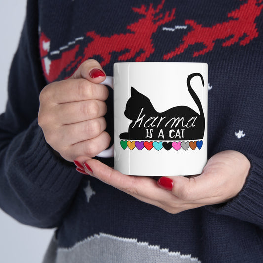 Karma is a Cat Swiftie Ceramic Mug 11oz, Swiftie Coffee Cup, Swiftie Gift, Taylor Swift Fan Mug