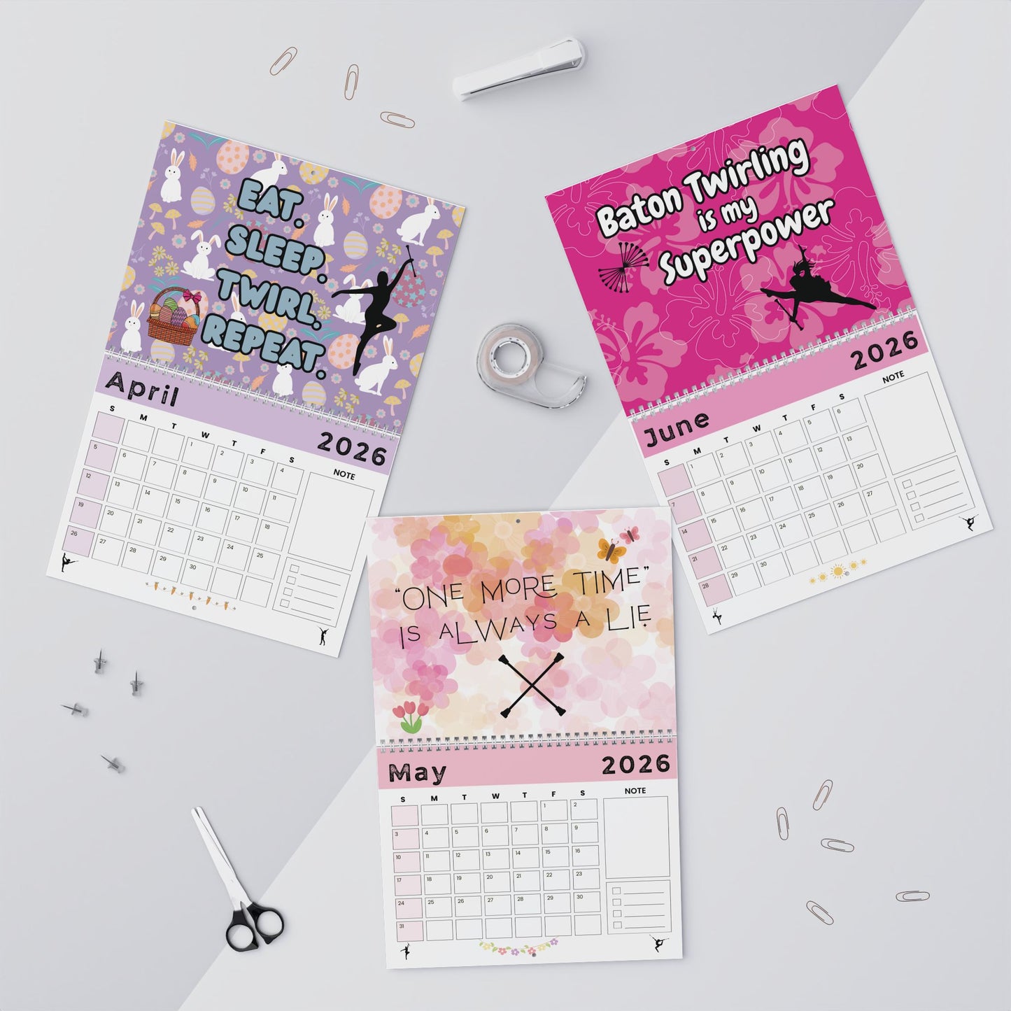 Twirl Girl 2026 Wall Calendar, Christmas Gift for Baton Twirler, Holiday Gift for Majorette, Baton Twirler Calendar, Twirl Coach Gift
