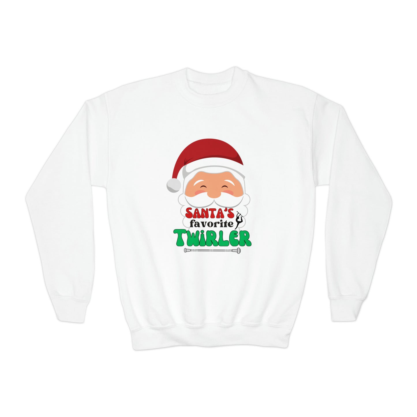 Santa's Favorite Twirler Youth Crewneck Sweatshirt, Children's Baton Twirler Sweatshirt, Twirler Christmas Sweatshirt, Baton Twirler Gift