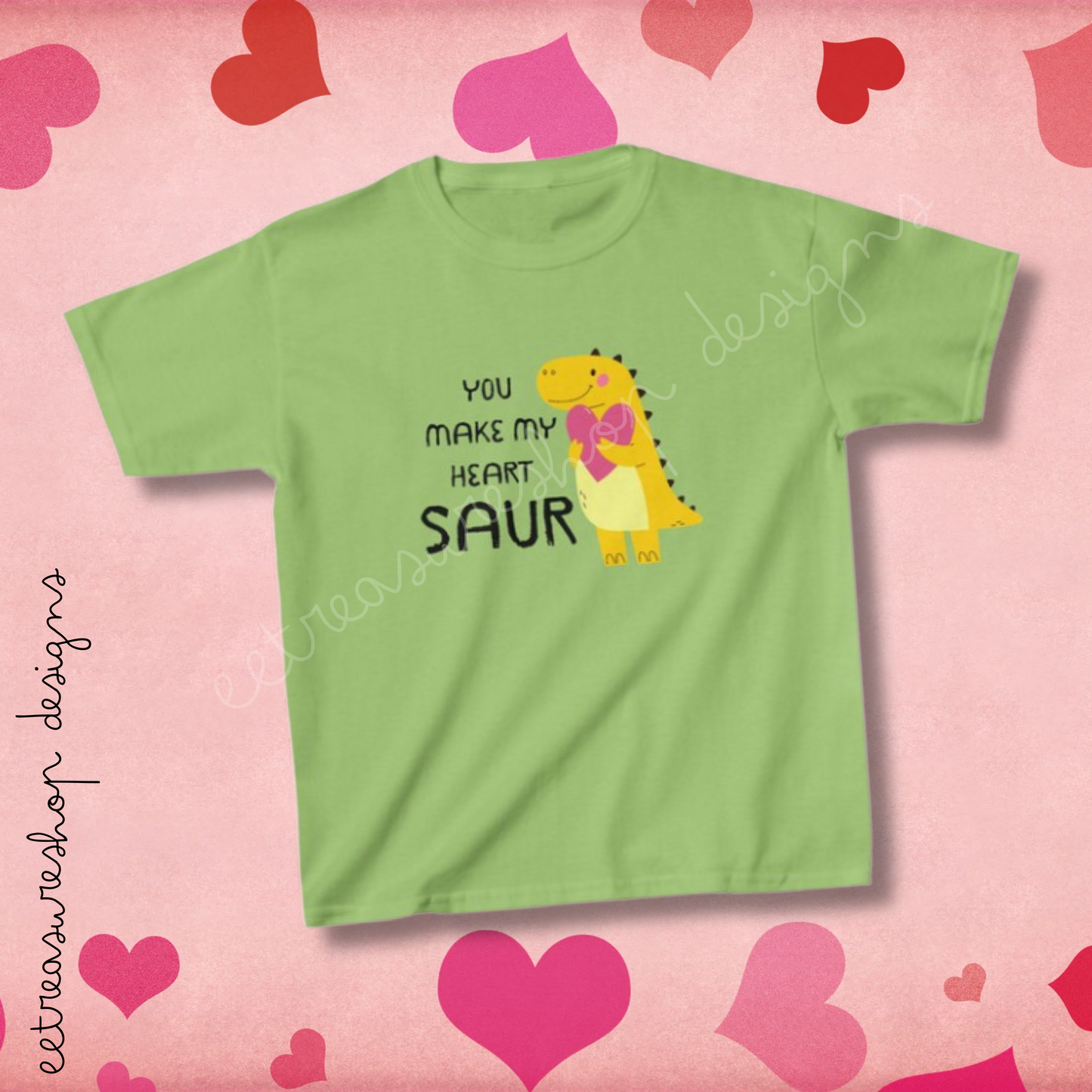 You Make My Heart Saur Dinosaur Kids Heavy Cotton Gildan Tee, T-Rex Valentines T-shirt, Kids Valentine Gift