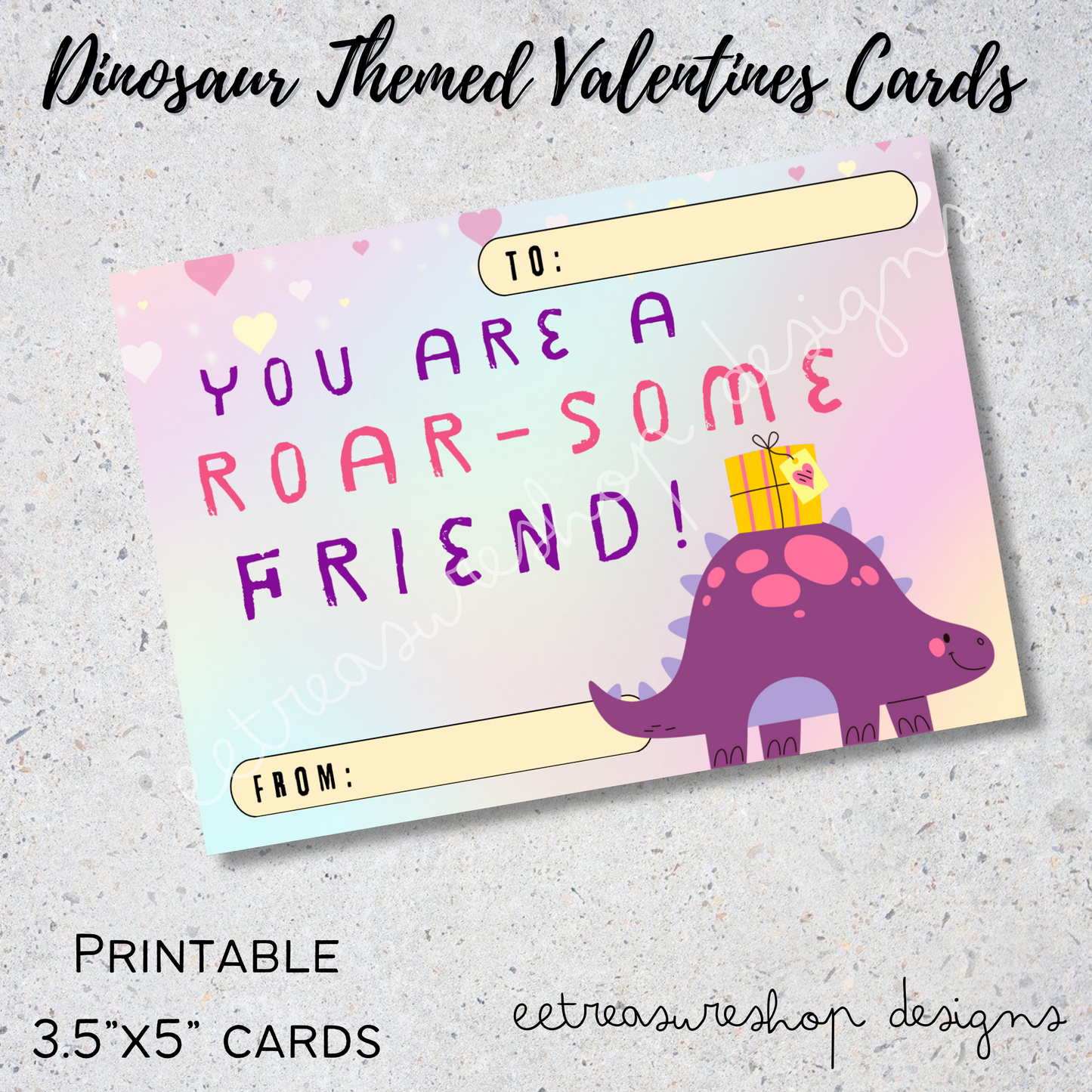 Valentines Day Printable, Dinosaur Themed Valentine Kids Cards, PDF Digital Download, Printable Valentine for Kids
