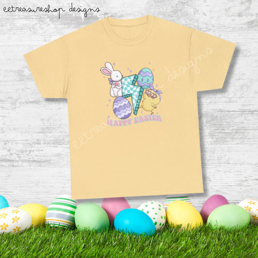 Happy Easter Cute Retro Unisex Heavy Cotton Tee, Lightning Bolt Chick Bunny, Easter Gift for Teenage Daughter