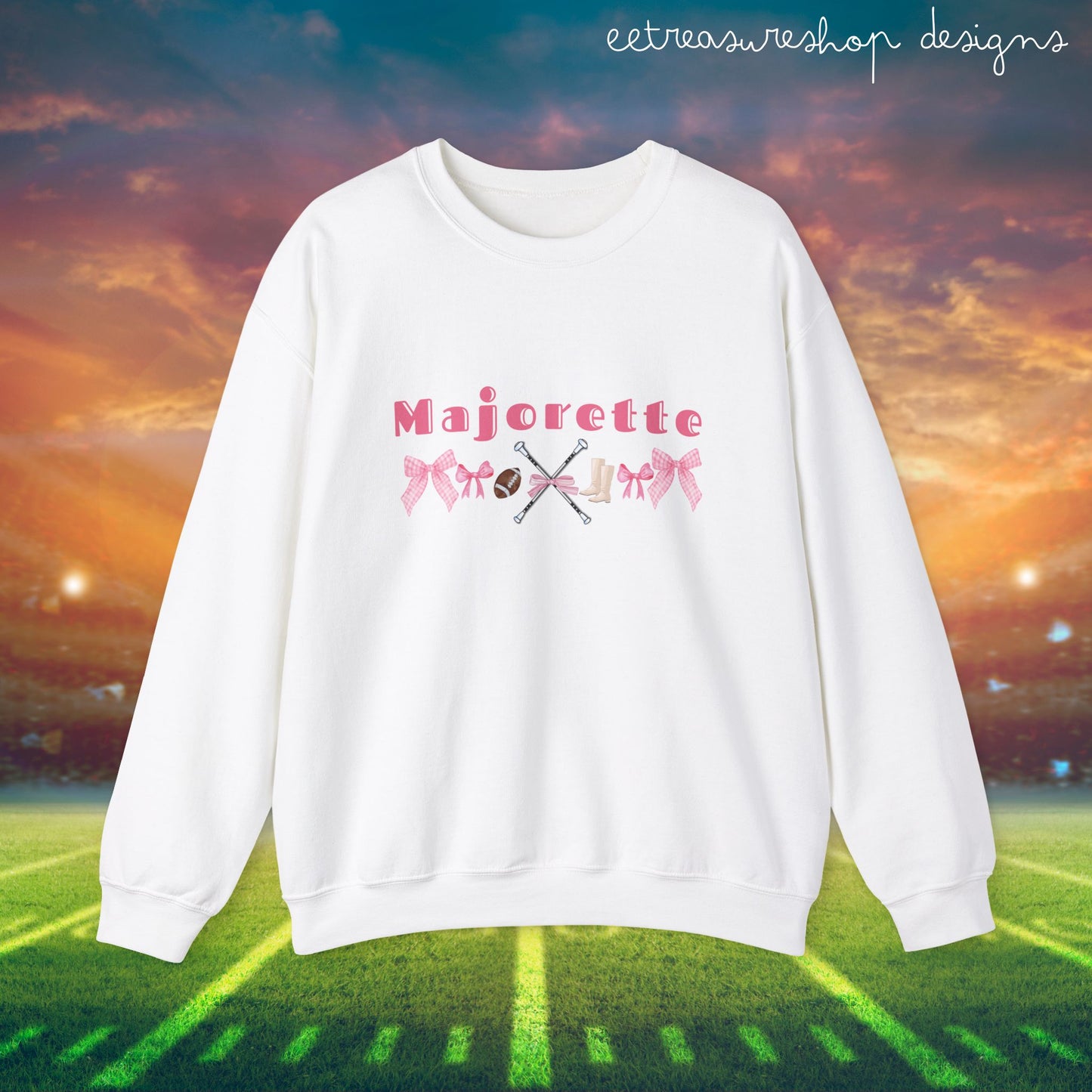 Majorette Pink Bows Unisex Heavy Blend Crewneck Sweatshirt, Birthday Gift for Baton Twirler Friend