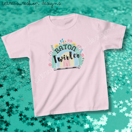 Baton Twirler Kids Heavy Cotton Tee, Competition Gift for Twirler Daughter, Recital Gift for Twirler Student