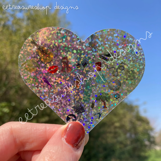 Swiftie Taylor Swift Inspired Heart Eras Holographic Waterproof Glitter Vinyl Sticker