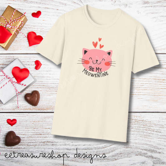 Be My Meowentine Unisex Softstyle T-Shirt, Cat Valentines Day T-Shirt, Gift for Her or Him for Valentines Day