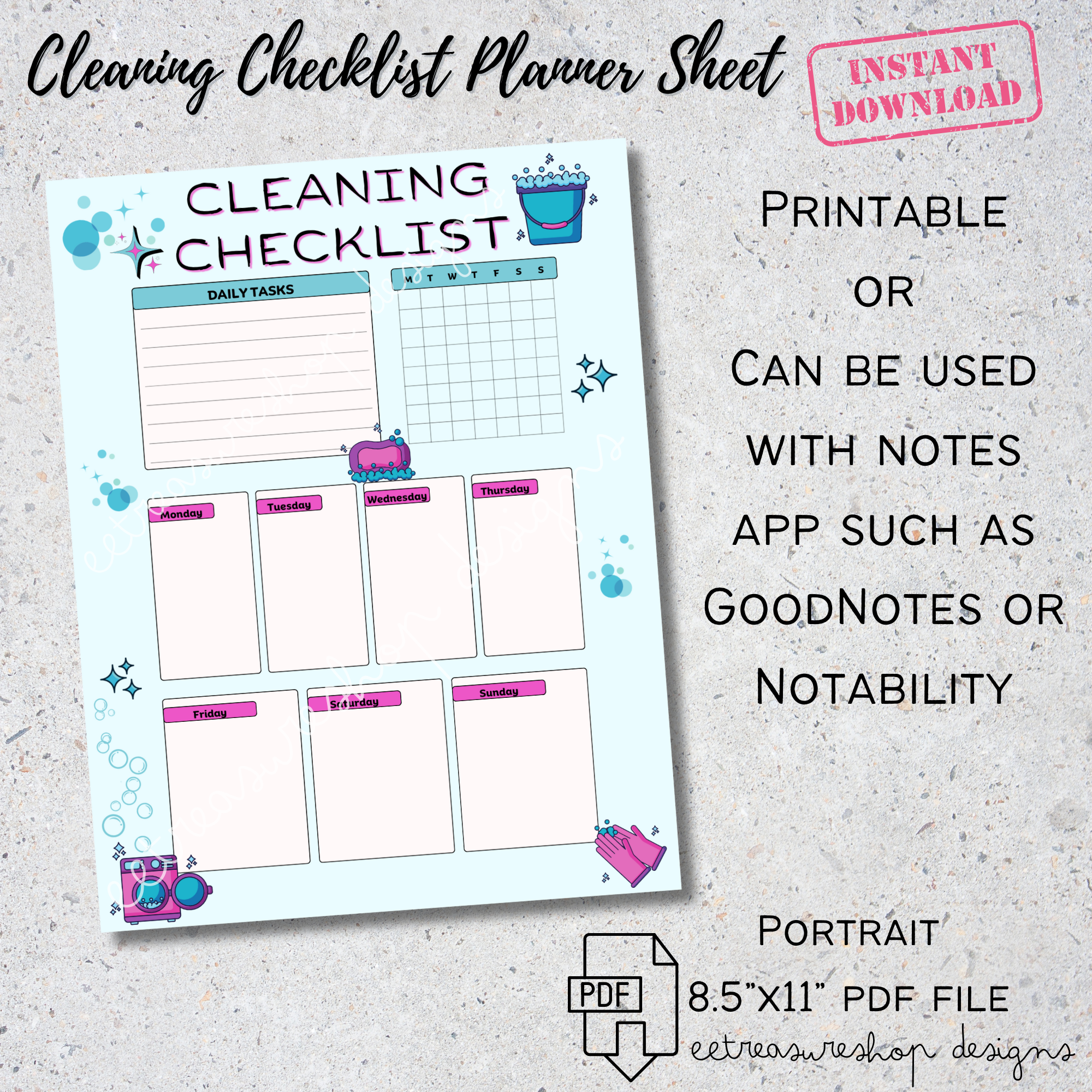 Clean Sheets Note Cleaning Checklist Printable PDF, Digital Download, GoodNotes Cleaning ...
