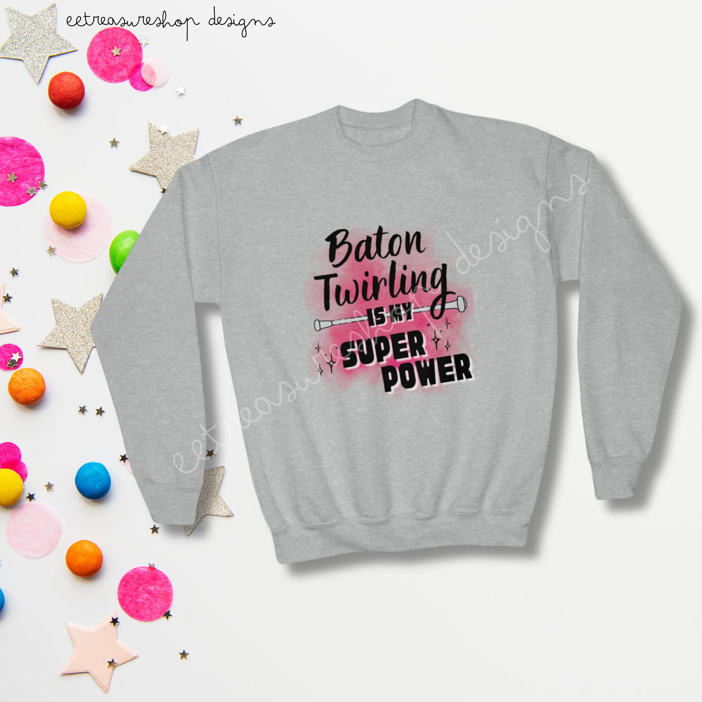 Baton Twirling is My Superpower Youth Crewneck Sweatshirt, Children's Baton Twirler Sweatshirt, Twirler Christmas Gift, Baton Twirler Gift