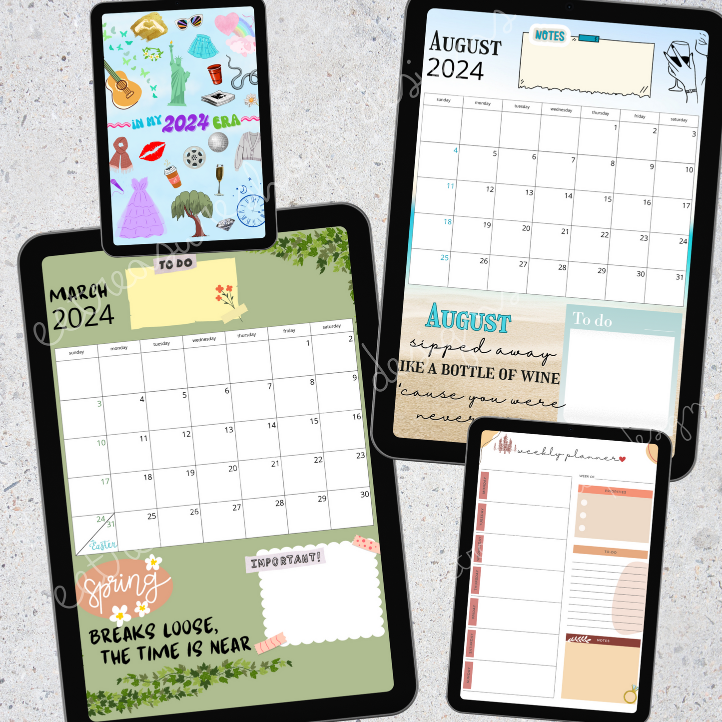 Swiftie Themed 2024 Digital Planner PDF for GoodNotes, Notability, iPad Tablet Monthly Weekly Planner, Taylor Swift Inspired Calendar