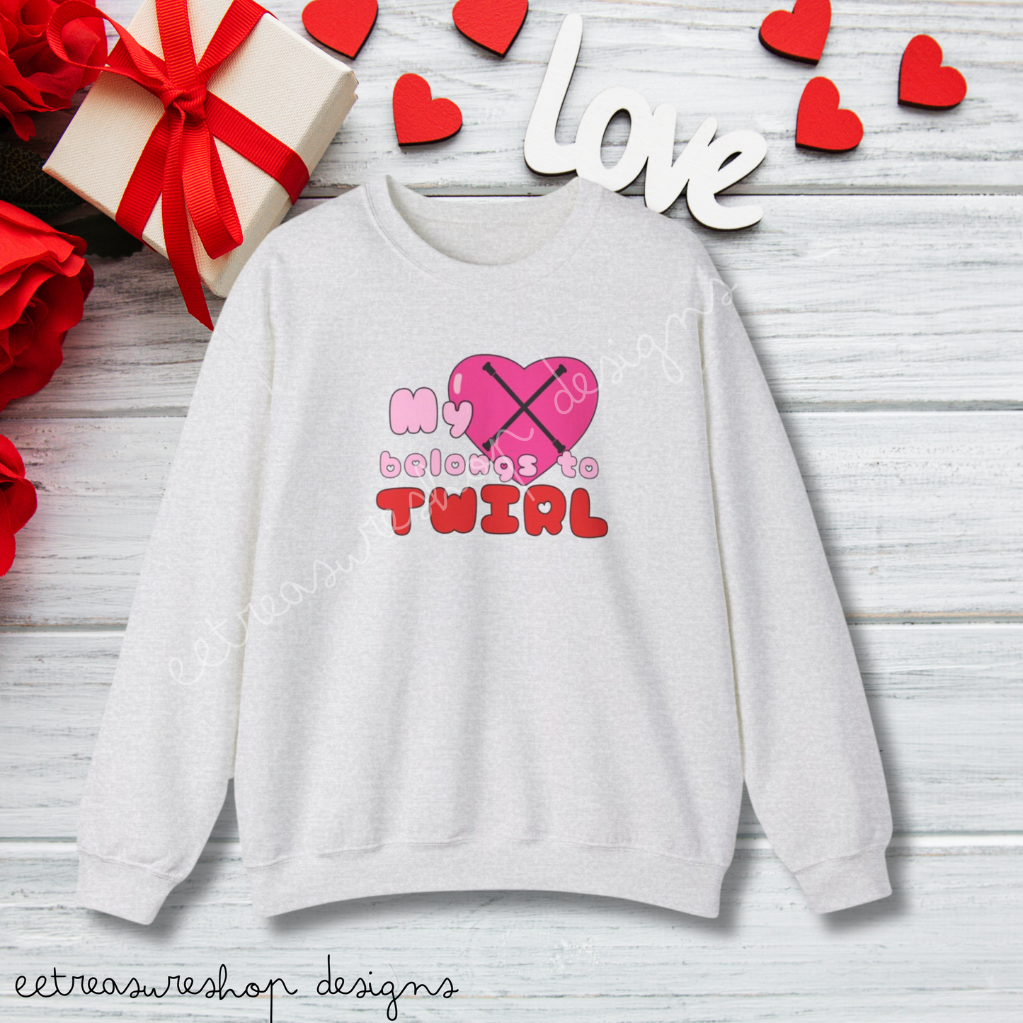 My Heart Belongs to Twirl Valentines Day Unisex Heavy Blend Crewneck Sweatshirt, Baton Twirler Valentines Shirt, Gift for Twirler