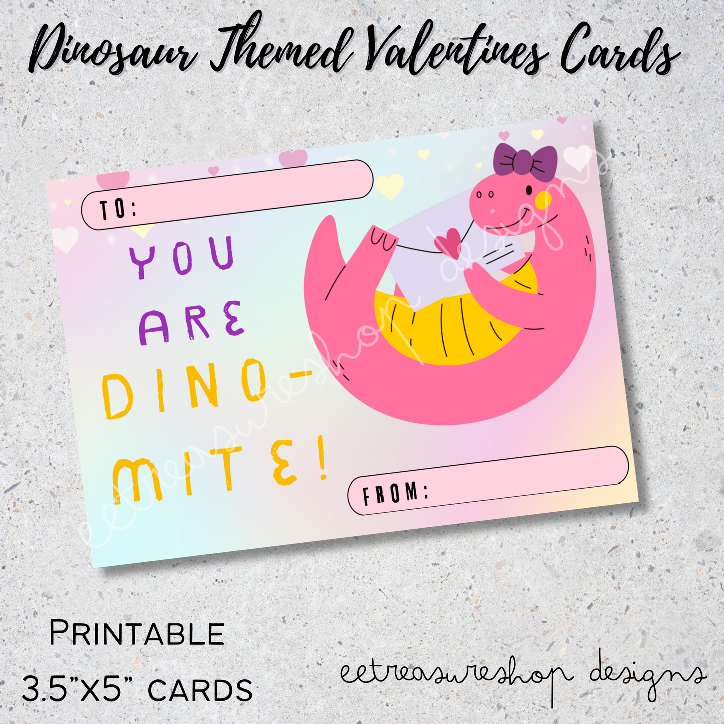 Valentines Day Printable, Dinosaur Themed Valentine Kids Cards, PDF Digital Download, Printable Valentine for Kids