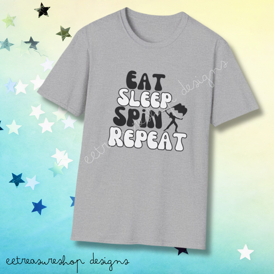 Eat Sleep Spin Repeat Color Guard Unisex Softstyle Gildan T-Shirt, Birthday Gift for Color Guard Friend