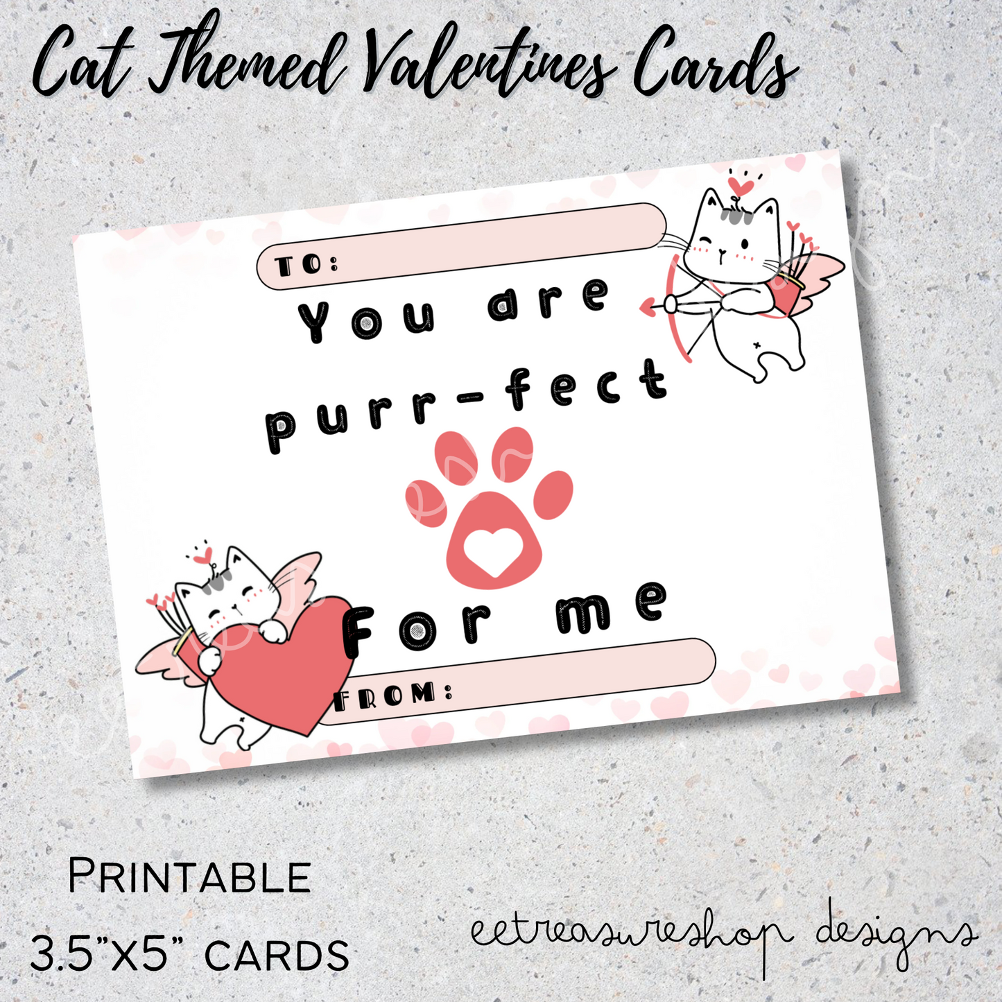 Valentines Day Printable, Cat Themed Valentine Kids Cards, PDF Digital Download, Printable Valentine for Kids