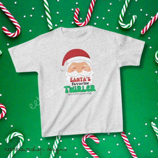 Santa's Favorite Twirler Kids Heavy Cotton Gildan Tee, Baton Twirler T-shirt, Twirler Christmas Shirt, Baton Twirler Gift