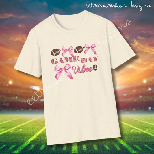 Football Bows Game Day Vibes Unisex Softstyle T-Shirt, Preppy Aesthetic Gift Tee for Girly Football Fan