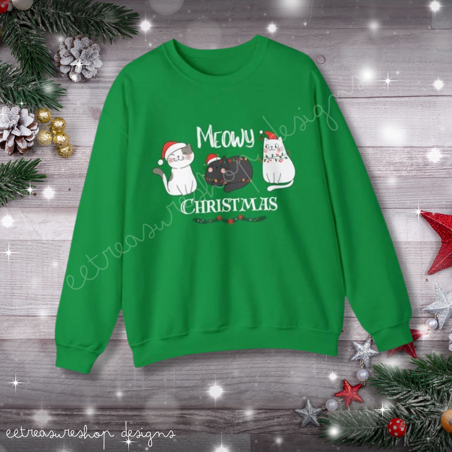 Meowy Christmas Unisex Crewneck Sweatshirt, Cat Lover Shirt, Cat Mom Christmas Gift