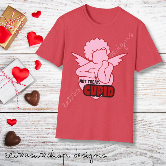 Not Today Cupid Unisex Softstyle T-Shirt, Funny Valentines Day T-Shirt, Gift for Her or Him for Valentines Day