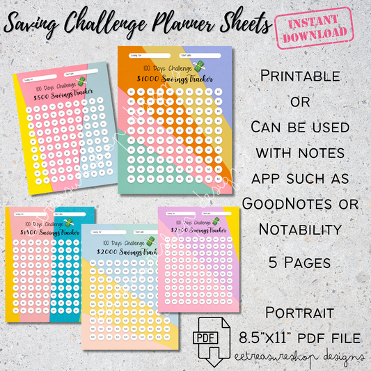 Savings Challenge Budget Expense Sheet Printable PDF, Budget Planner Digital Download, GoodNotes Budget Sheet, iPad Budget Planner