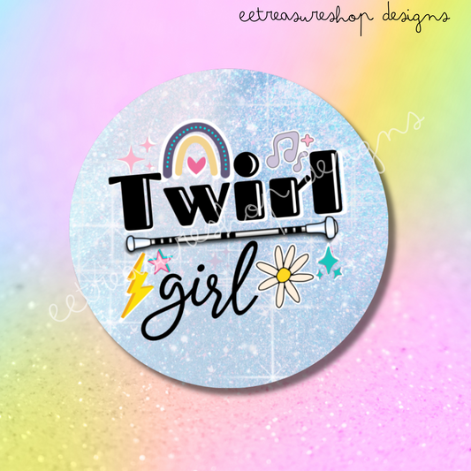 Twirl Girl Cute Preppy Baton Twirler Round Waterproof Vinyl Sticker