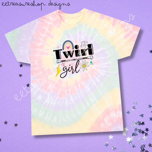 Twirl Girl Spiral Tie-Dye Tee, Competition for Baton Twirler Daughter, Recital Gift for Twirler Friend