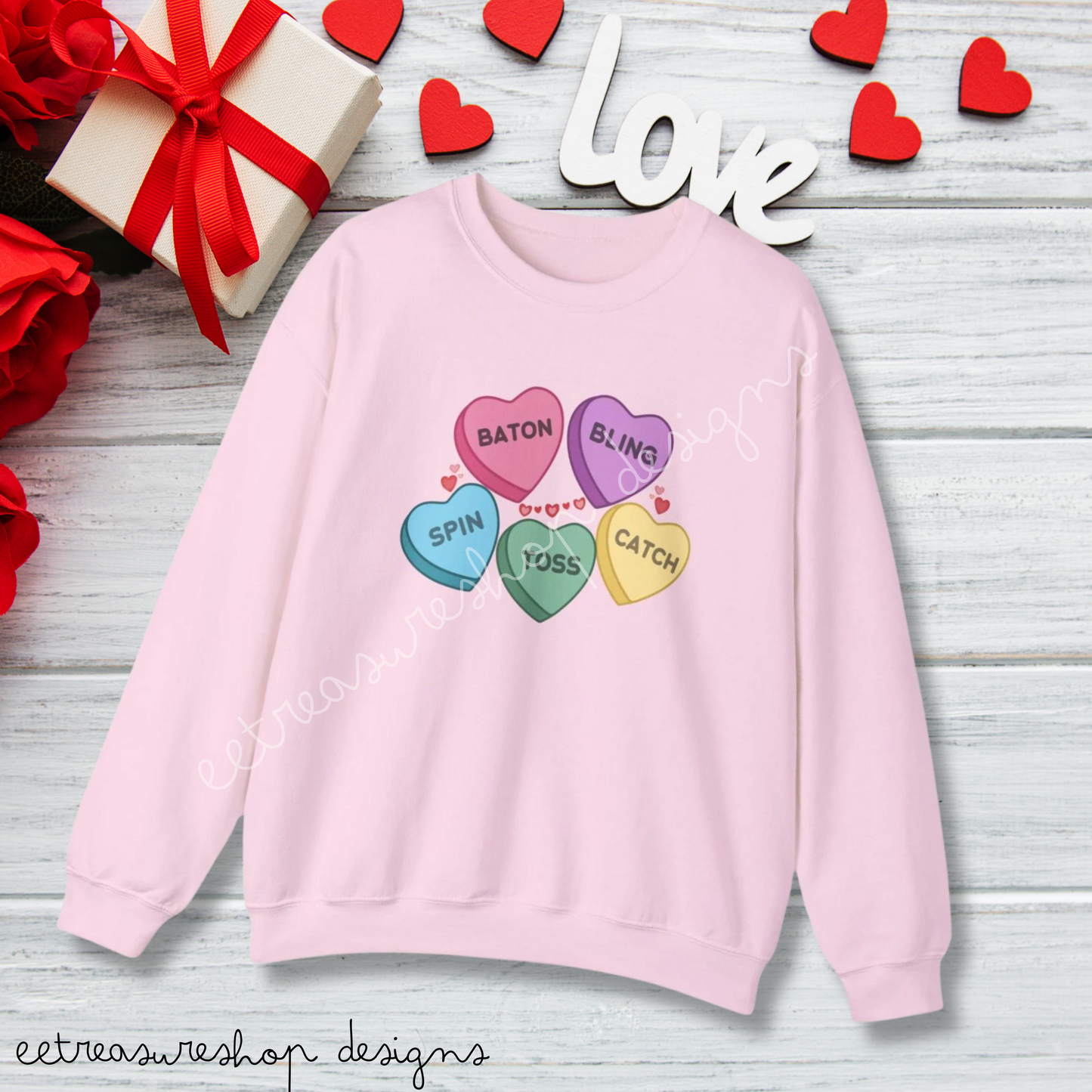 Candy Hearts Twirler Valentines Day Unisex Heavy Blend Crewneck Sweatshirt, Baton Twirler Valentines Shirt, Gift for Twirler